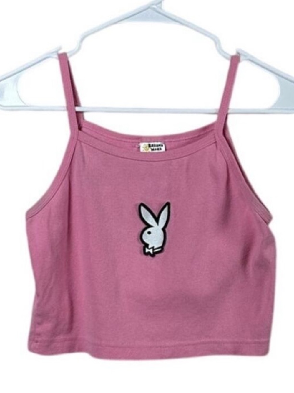 PLAYBOY VTG Y2K Spaghetti Strap Tank Top Playboy Bunny Light Pink White Vintage